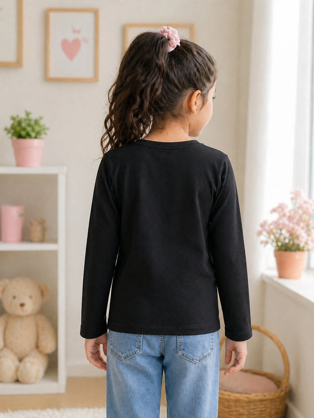 Girls Solid Cotton Round Neck Full Sleeve T-Shirt with Regular Fit for Casual Wear and Everyday Comfort - Pack of 1