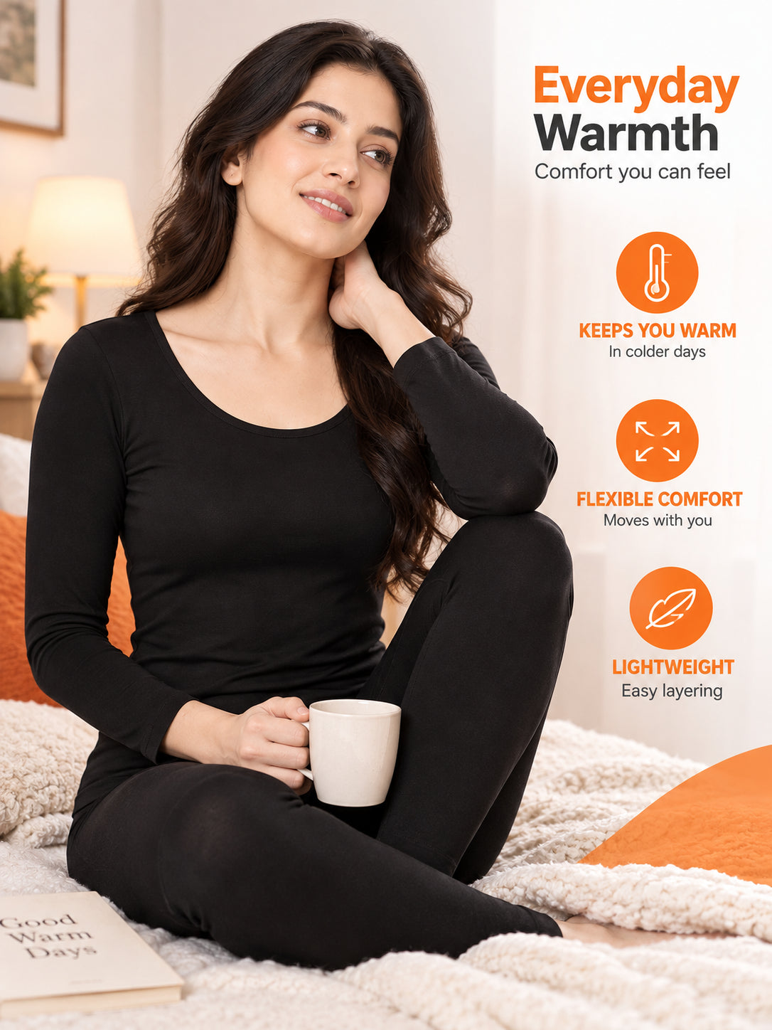 Women Thermal Top Round Neck Full Sleeves for Winter Layering, Comfortable Coverage and Cold Weather Essentials - Pack of 1