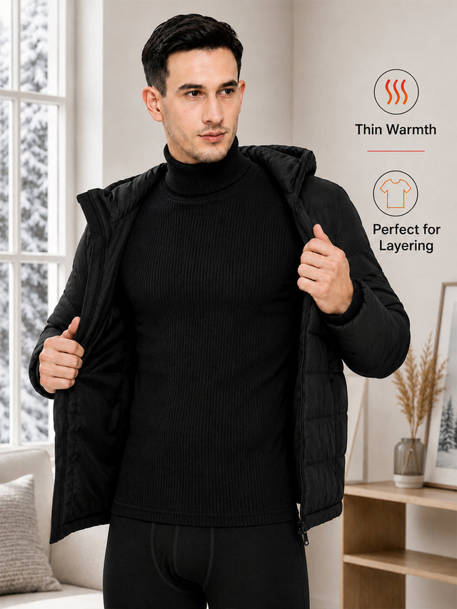 Men Full Sleeves Thermal Top with High Neck and Antibacterial Technology for Winter Base Layer Comfort