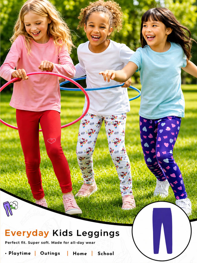 Girls Cotton Spandex Slim Fit Leggings with Stretch Comfort for Casual Wear, Easy Movement and Regular Use - Pack of 2