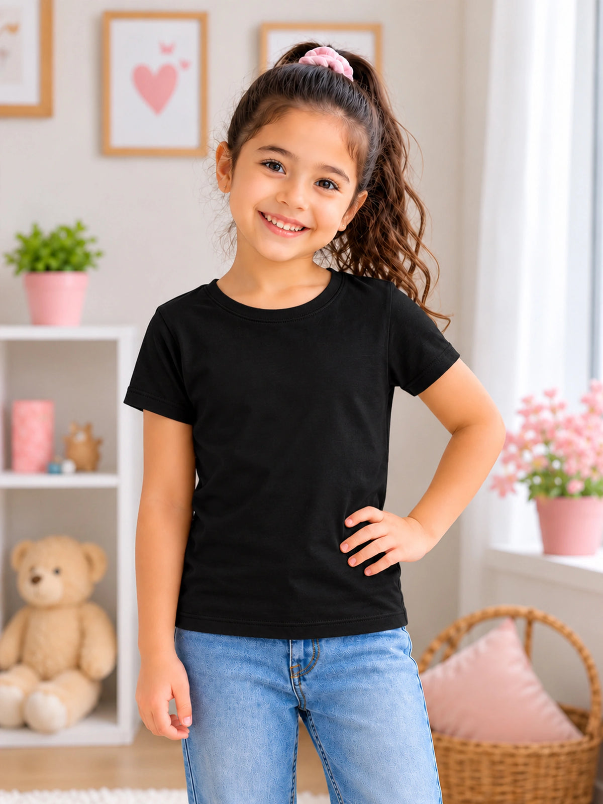 Girls Solid Round Neck Half Sleeve T-Shirt for Casual Wear, Comfortable Fit and Everyday Wardrobe Use - Pack of 1