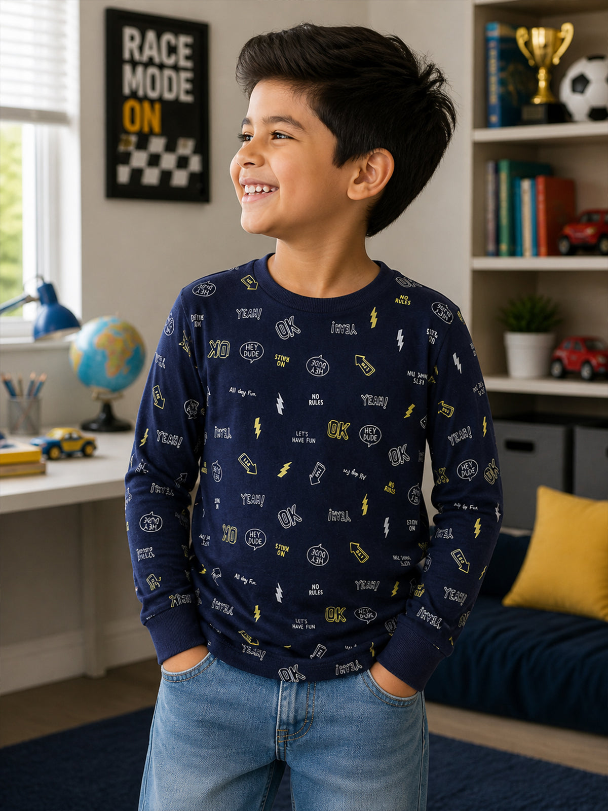 Boys Printed Round Neck Full Sleeve T-Shirt for Casual Wear, Comfortable Coverage and Everyday Wardrobe Use - Pack of 1