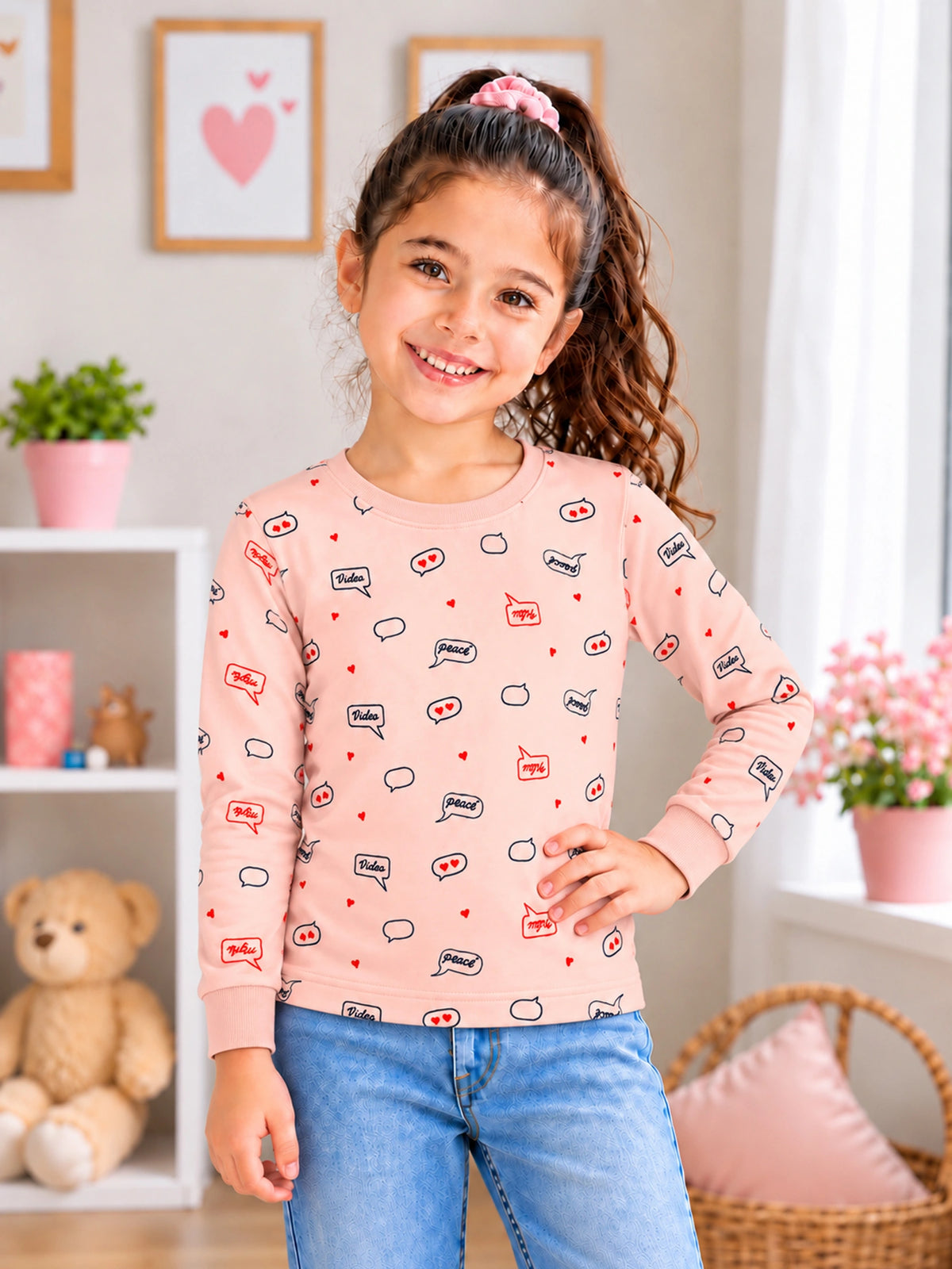 Girls Printed Round Neck Full Sleeve T-Shirt for Casual Wear, Comfortable Coverage and Everyday Wardrobe Use - Pack of 1