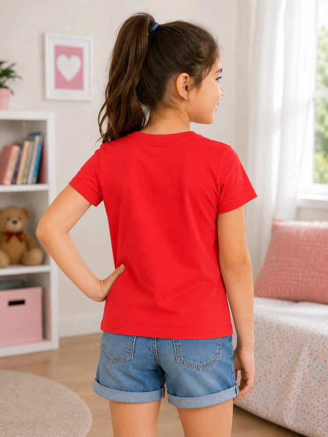 Girls 100% Cotton Typographic Printed Round Neck Half Sleeve T-Shirt for Everyday Casual Wear and Regular Wardrobe Use