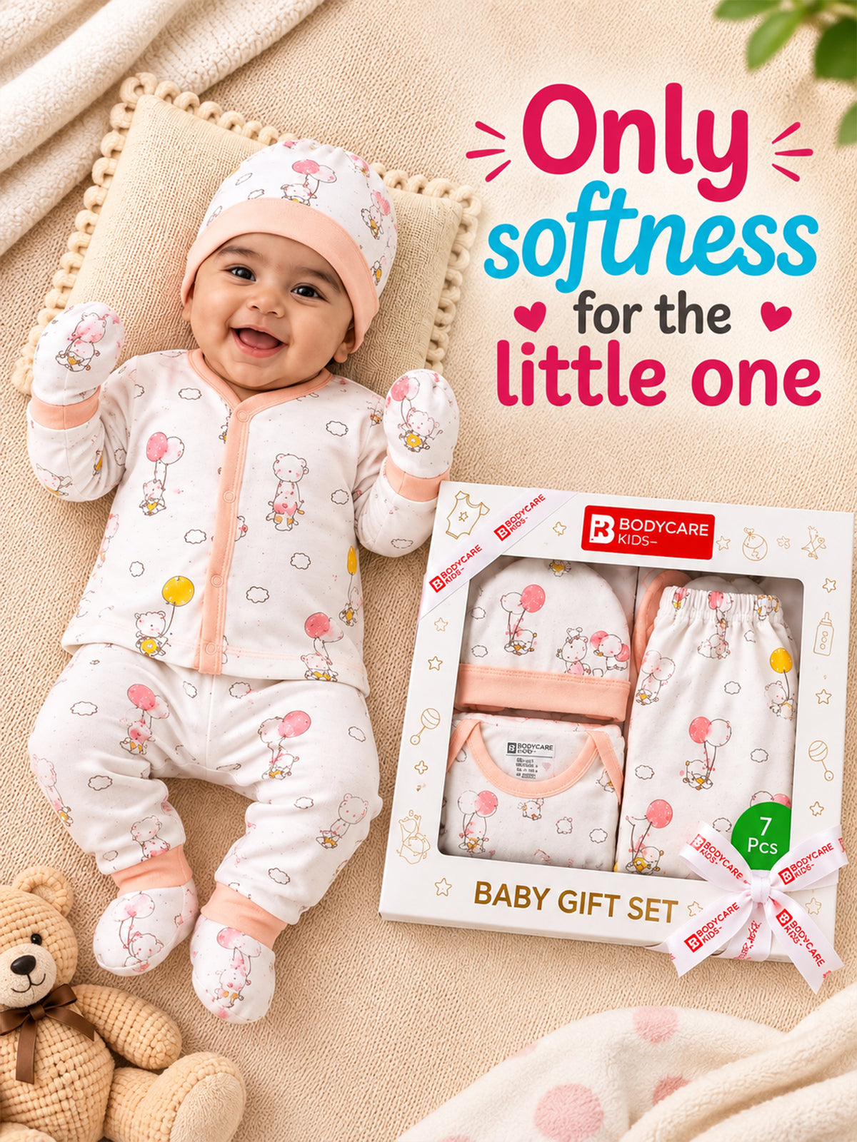 BODYCARE Newborn Baby Gift Set for Boys & Girls, Cotton Clothing Set, Hospital Ready Combo Gift Hamper (7 Pcs, 0-6 Months)