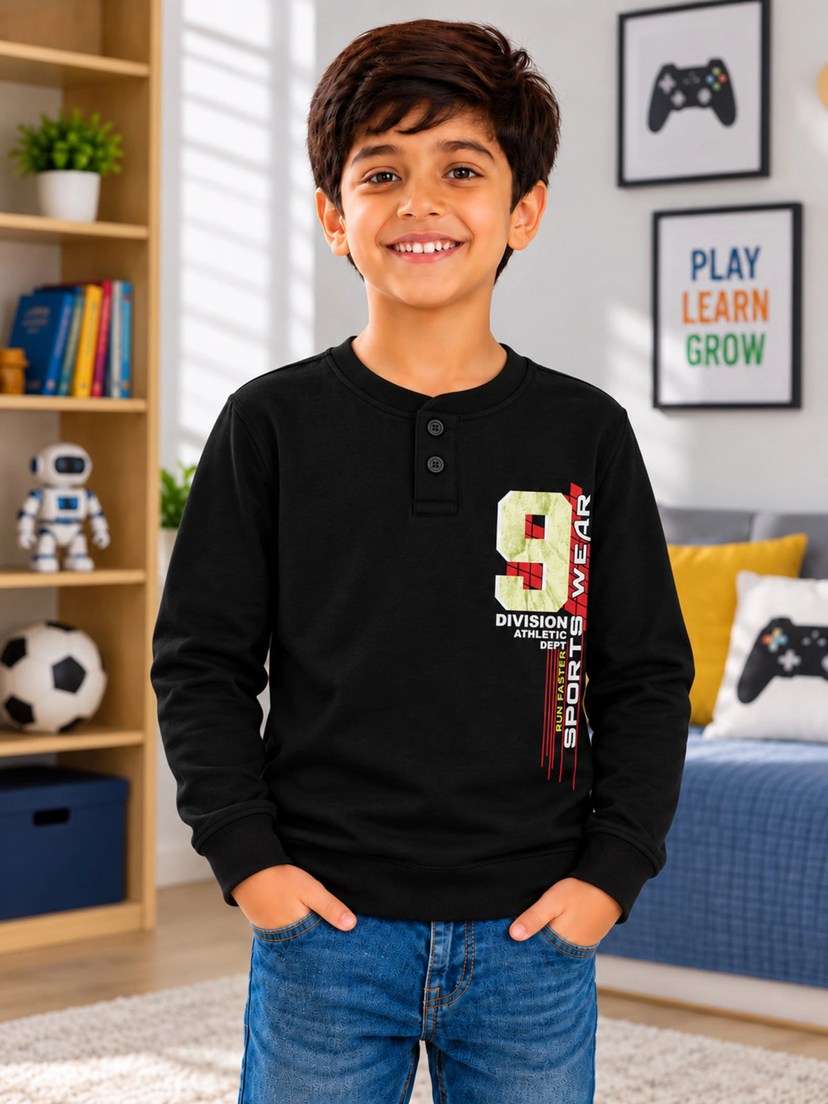 Boys Solid Round Neck Full Sleeve T-Shirt for Casual Wear, Comfortable Coverage and Everyday Wardrobe Use - Pack of 1