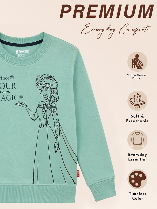Girls Princess Printed Round Neck Sweatshirt with Full Sleeves for Casual Wear and Cool-Weather Comfort