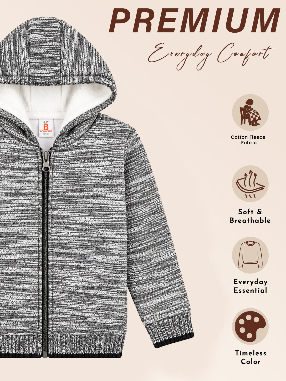 Boys Polyester Blend Hooded Full Sleeves Sweater with Comfortable Winter Wear Styling and Regular Use