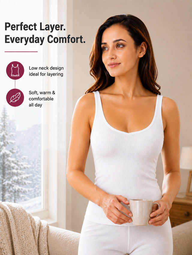 Women Cotton Antibacterial Sleeveless Thermal Top with Round Neck Regular Fit for Winter Layering Comfort - Pack of 1