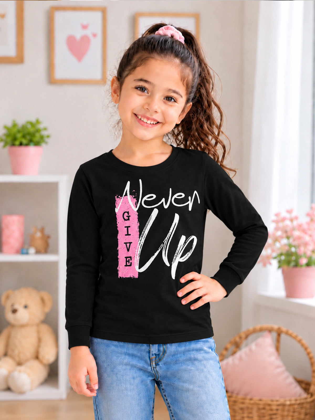 Girls Solid Round Neck Full Sleeve T-Shirt for Casual Wear, Comfortable Coverage and Everyday Wardrobe Use - Pack of 1