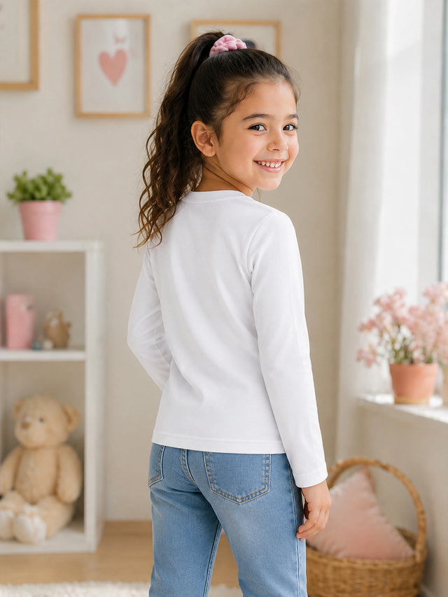 Girls Solid Cotton Round Neck Full Sleeve T-Shirt with Regular Fit for Casual Wear and Everyday Comfort - Pack of 1