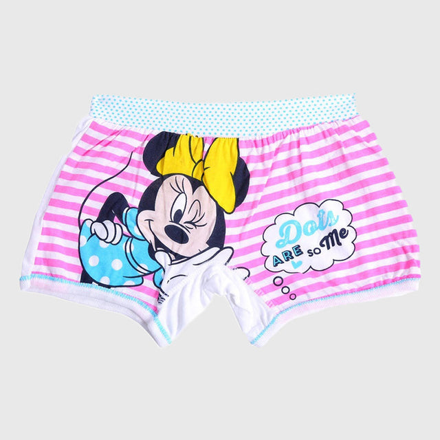 Pink striped girls' cartoon print shorts with yellow bow and speech bubble, kids innerwear