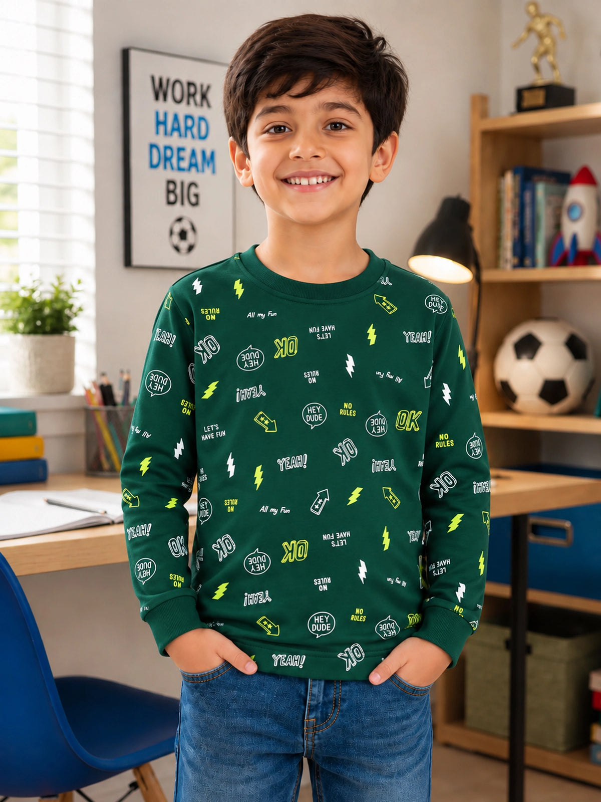Boys Printed Round Neck Full Sleeve T-Shirt for Casual Wear, Comfortable Coverage and Everyday Wardrobe Use - Pack of 1