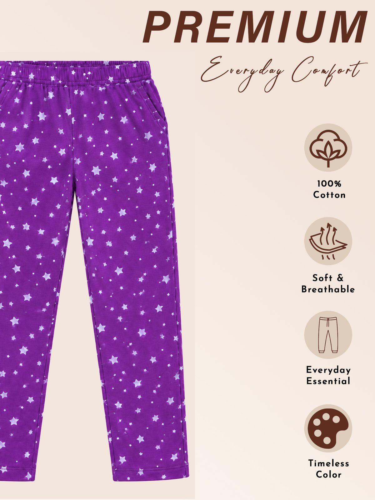 Girls 100% Cotton Lower for Comfortable Lounge Wear, Casual Wear and Easy Everyday Movement - Pack of 1