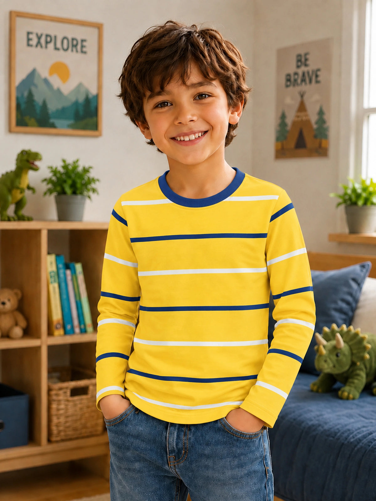 Boys Printed T-Shirt with Round Neck and Full Sleeves for Comfortable Casual Wear and Regular Everyday Use