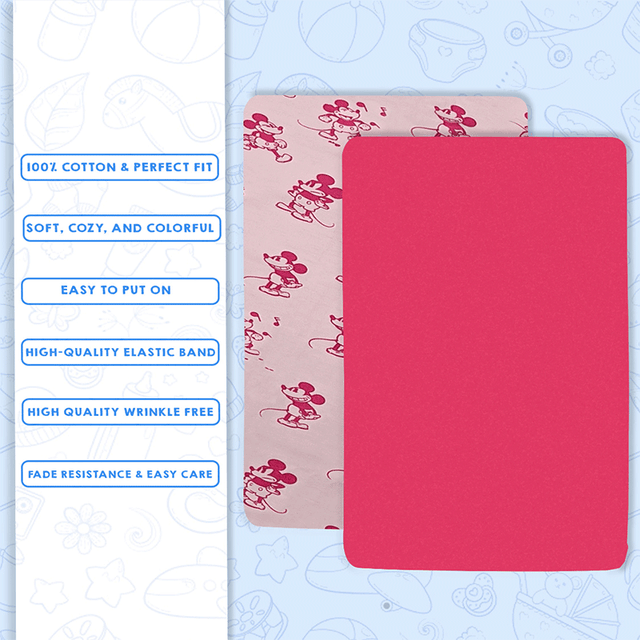 Mickey Hot Pink Fitted Cot Sheet Pack of 2 - Bodycare