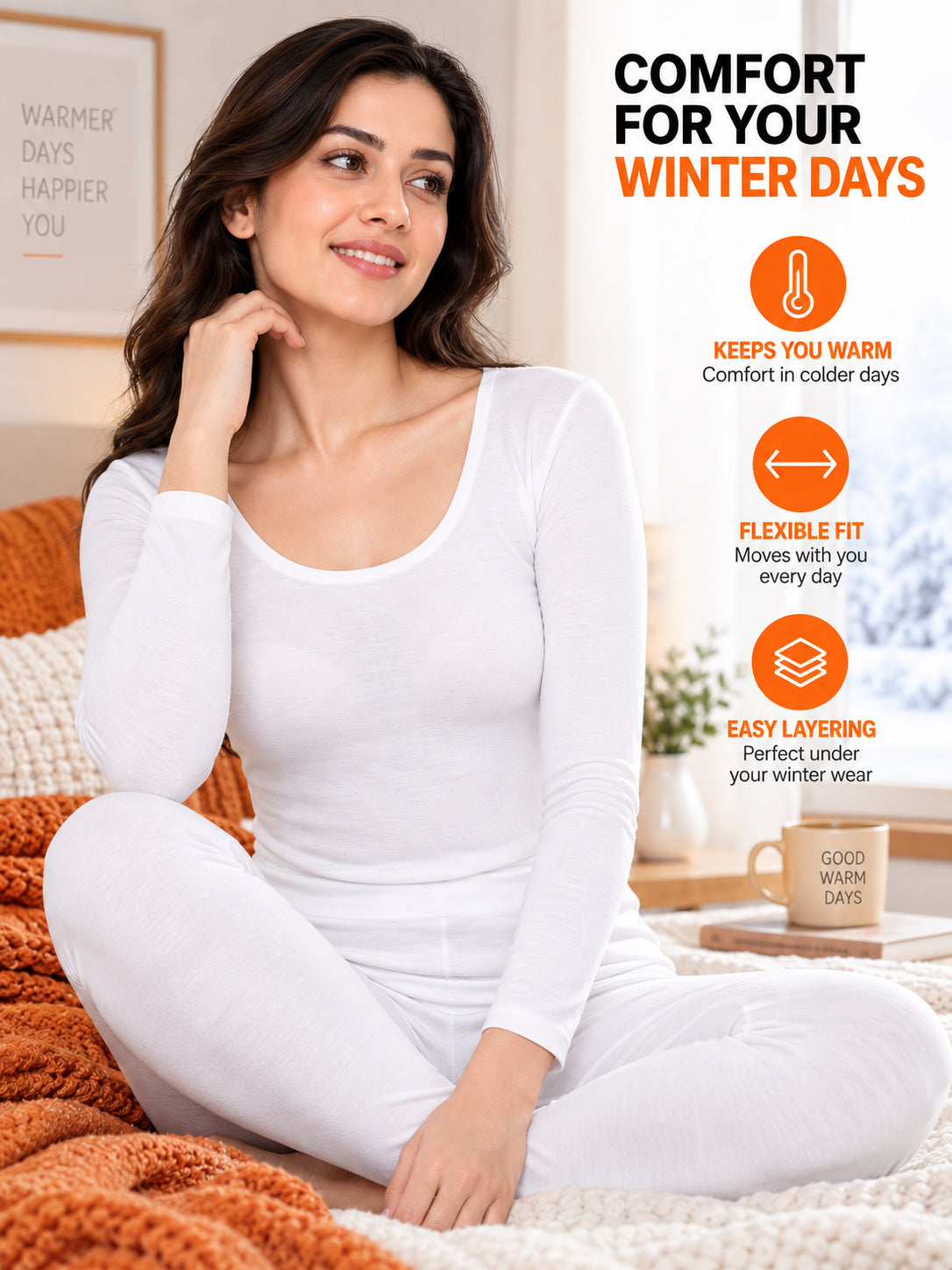 Women Thermal Top Round Neck Full Sleeves for Winter Layering, Comfortable Coverage and Cold Weather Essentials - Pack of 1
