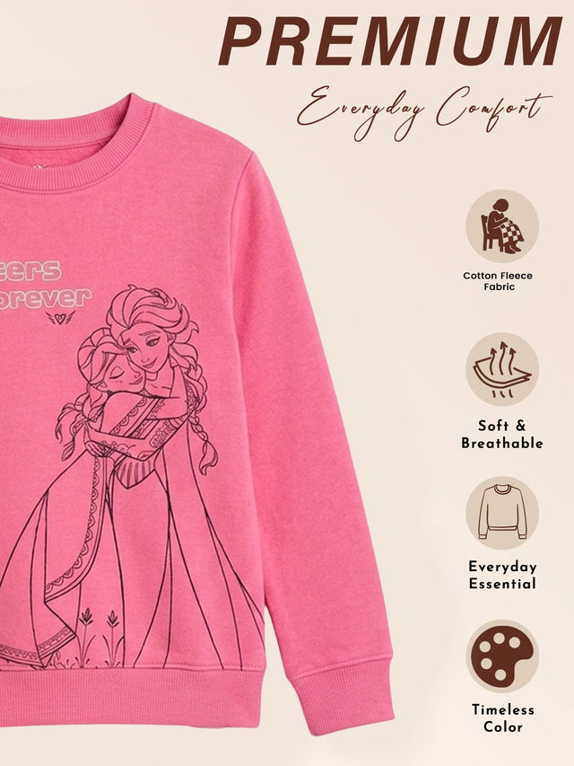 Girls Full Sleeves Princess Printed Sweatshirt with Round Neck for Everyday Casual Wear and Easy Comfort