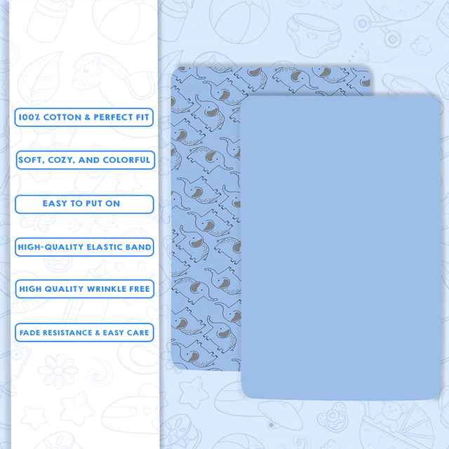 Elephant Blue Fitted Cot Sheet Pack of 2 - Bodycare