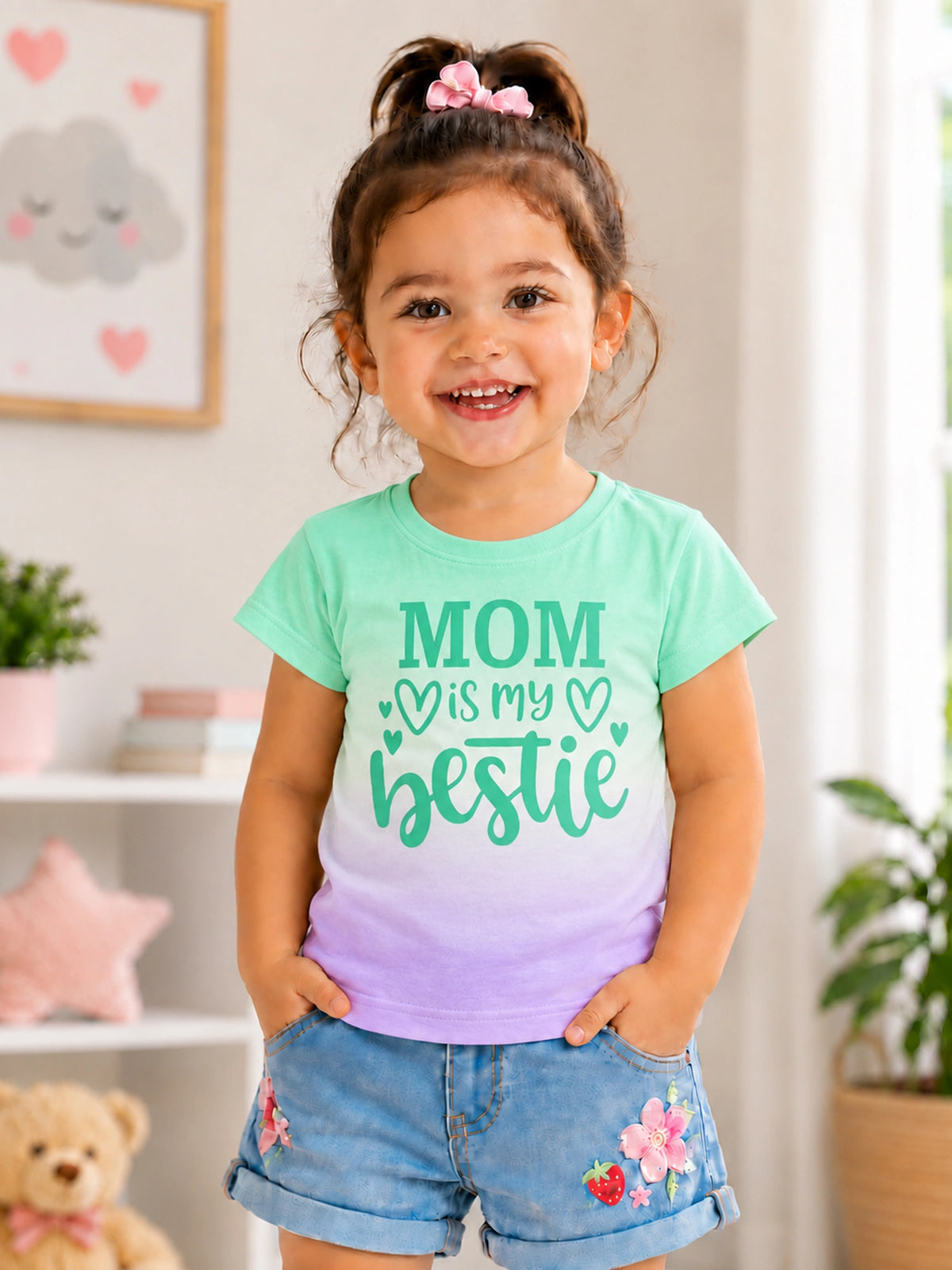 Baby Girls Round Neck Half Sleeve T-Shirt for Casual Wear, Easy Movement, Everyday Comfort and Regular Use