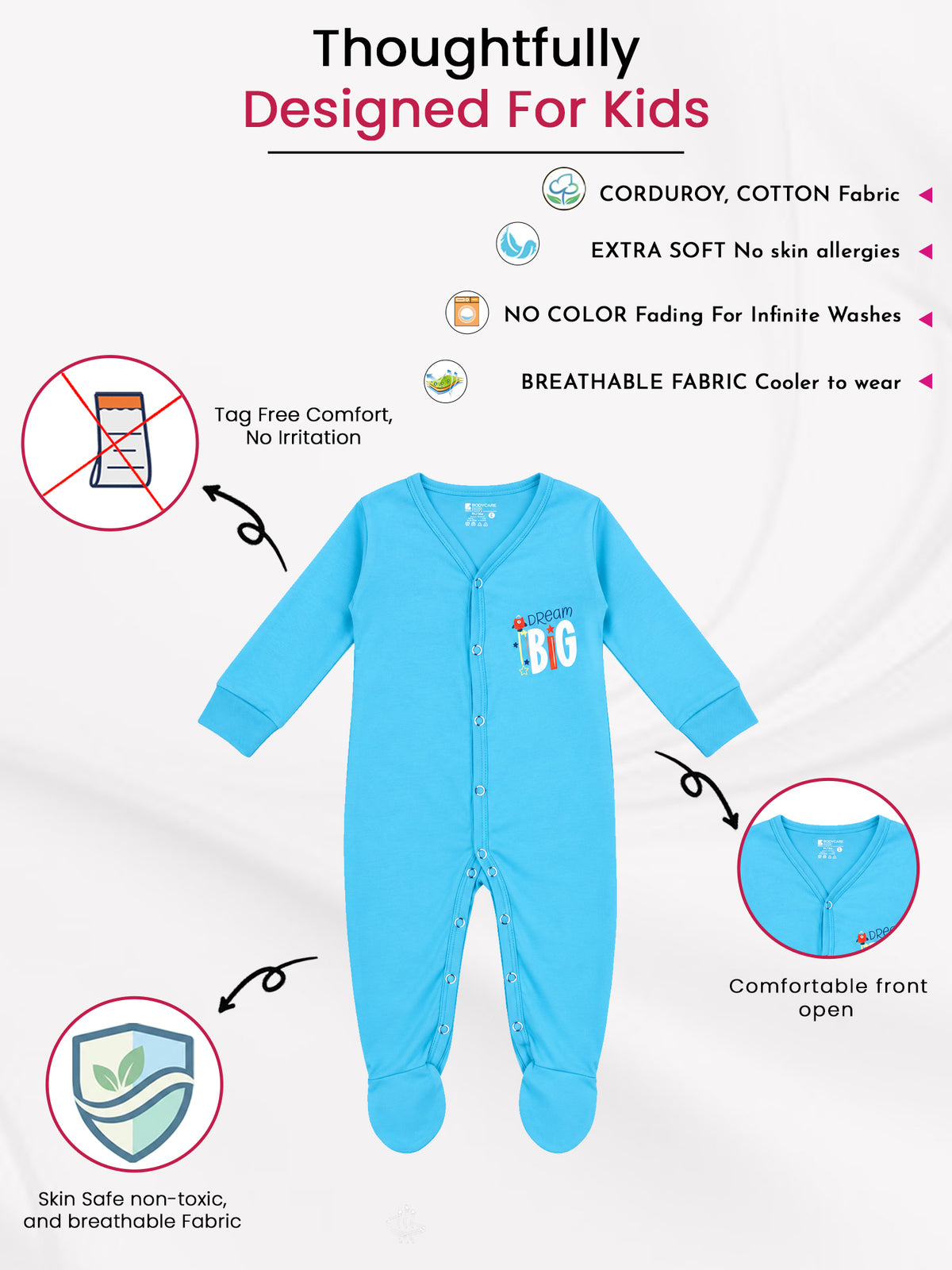 Unisex Baby Front Open Full Sleeve Romper in 100% Cotton for Sleepsuit Comfort and Easy Everyday Dressing
