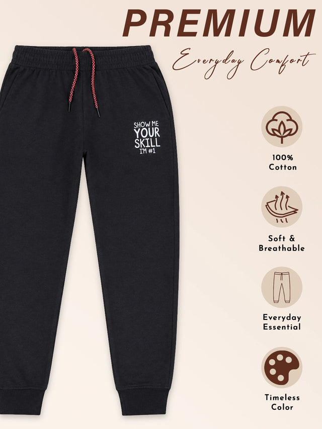 Boys French Terry Cotton Track Pant Regular Fit Joggers for Activewear, Playtime and Casual Comfort - Pack of 1