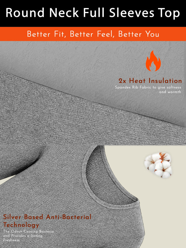 Men Thermal Top with Round Neck and Full Sleeves for Winter Wear, Warm Base Layer Comfort and Regular Use