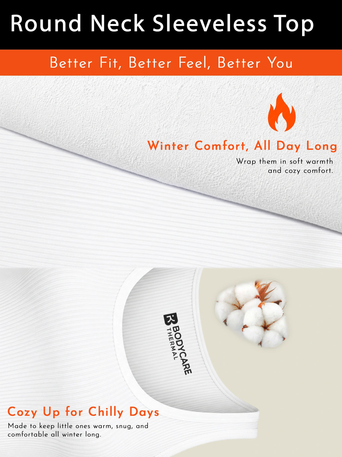 Women 100% Cotton Sleeveless Thermal Top with Round Neck, High Warmth Comfort and Winter Innerwear Essential