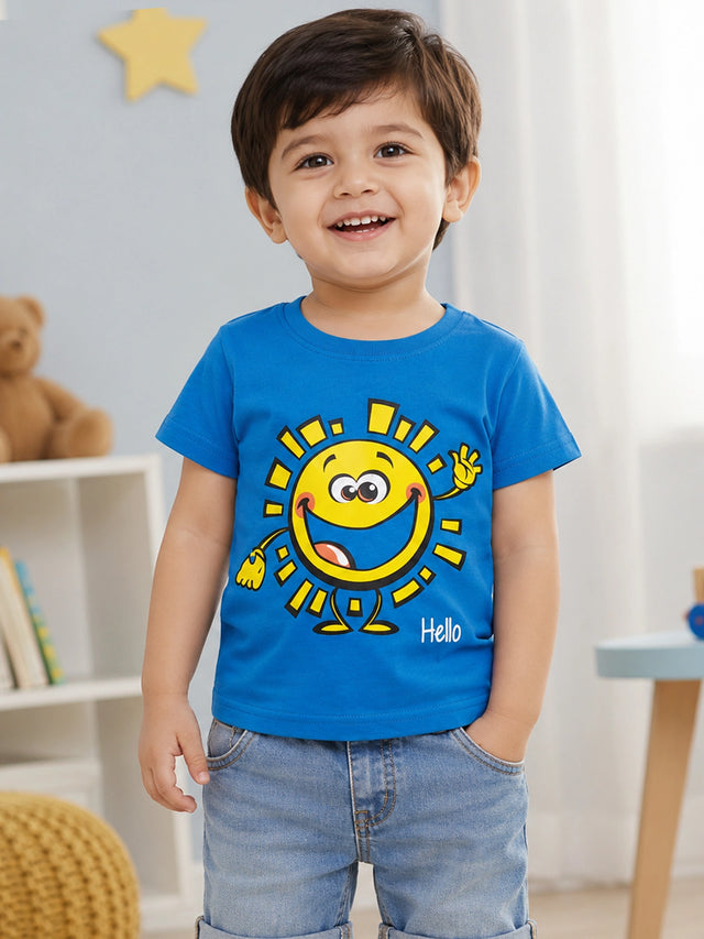 Baby Boys 100% Cotton T-Shirt Round Neck Half Sleeves Regular Fit Top with Soft Breathable Fabric for Daily Wear