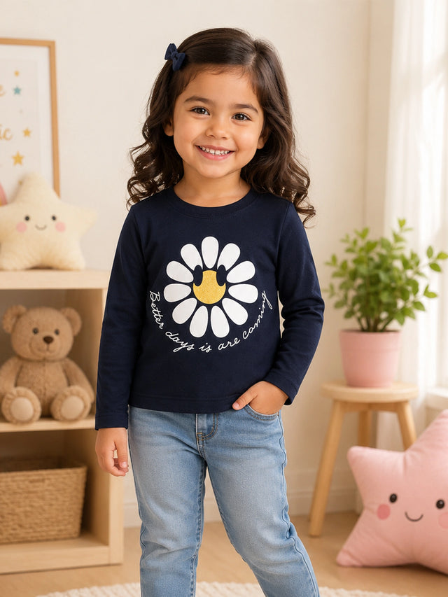 Baby Girls Solid T-Shirt Round Neck Full Sleeves Casual Wear Top for Playtime, Travel and Everyday Outfits - Pack of 1