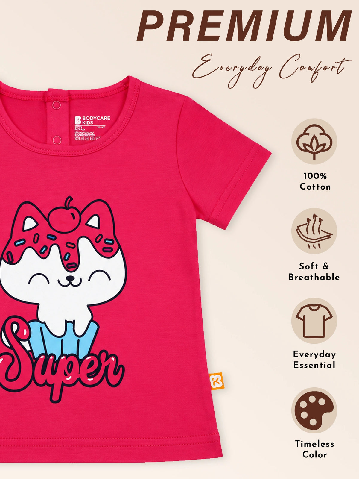 Baby Girls Cotton Round Neck Half Sleeve T-Shirt for Casual Dressing, Lounge Wear and Everyday Comfort - Pack of 1