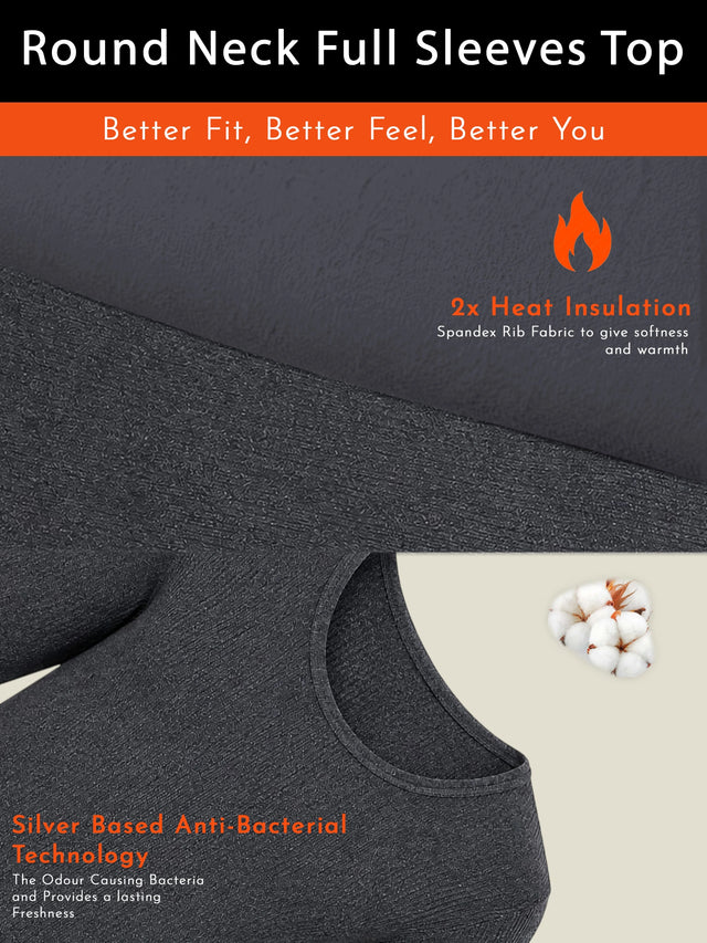Men Thermal Top with Round Neck and Full Sleeves for Winter Wear, Warm Base Layer Comfort and Regular Use