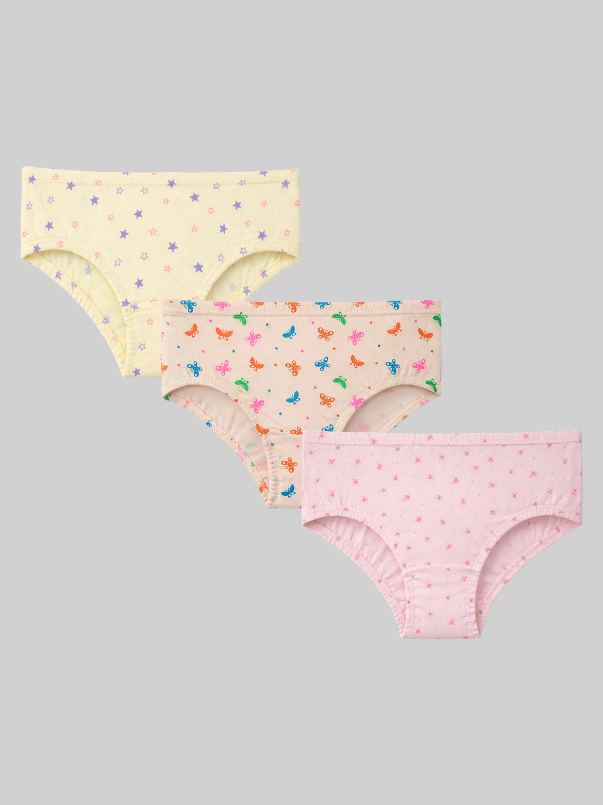 Girls Cotton Panty Underwear with Inner Elastic for Comfortable Daily Innerwear, Easy Wear and Smooth Movement - Pack of 3