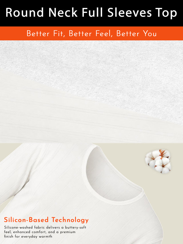Men Thermal Top with Round Neck Full Sleeves, Thin Fabric High Warmth Comfort and Winter Innerwear Essential