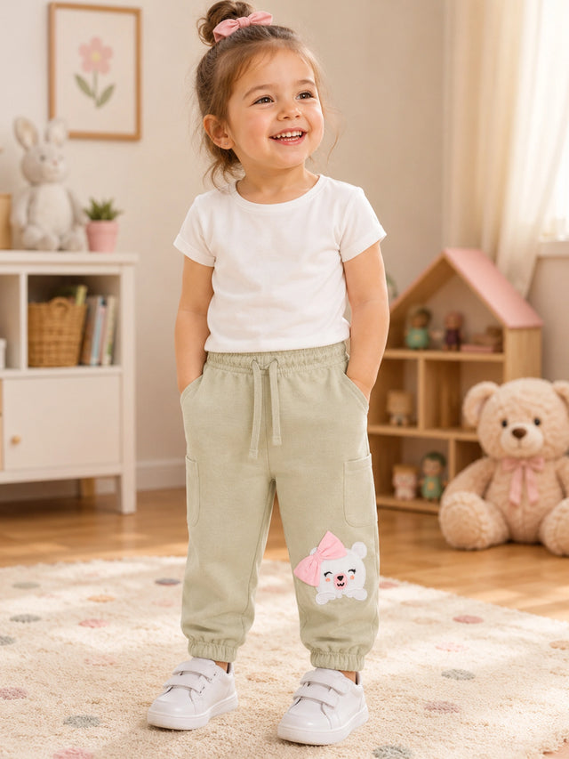 Baby Girls 3 Thread Fleece Track Pant for Casual Wear, Easy Movement, Warm Comfort and Everyday Wardrobe Use