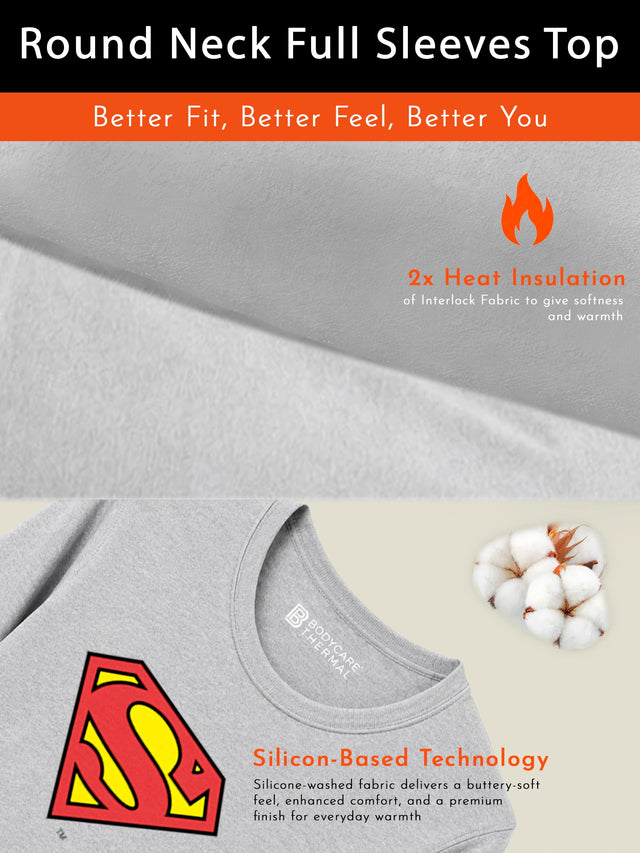 Boys Thermal Set with Round Neck Full Sleeves, Coordinated Warm Comfort and Winter Innerwear Essential - Pack of 1