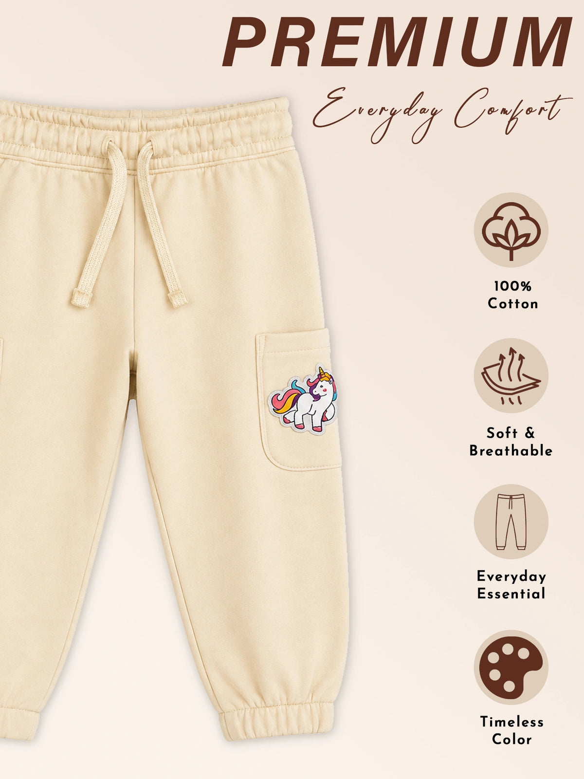 Baby Girls French Terry Cotton Track Pant with Regular Fit for Casual Wear, Jogger Styling and Everyday Comfort