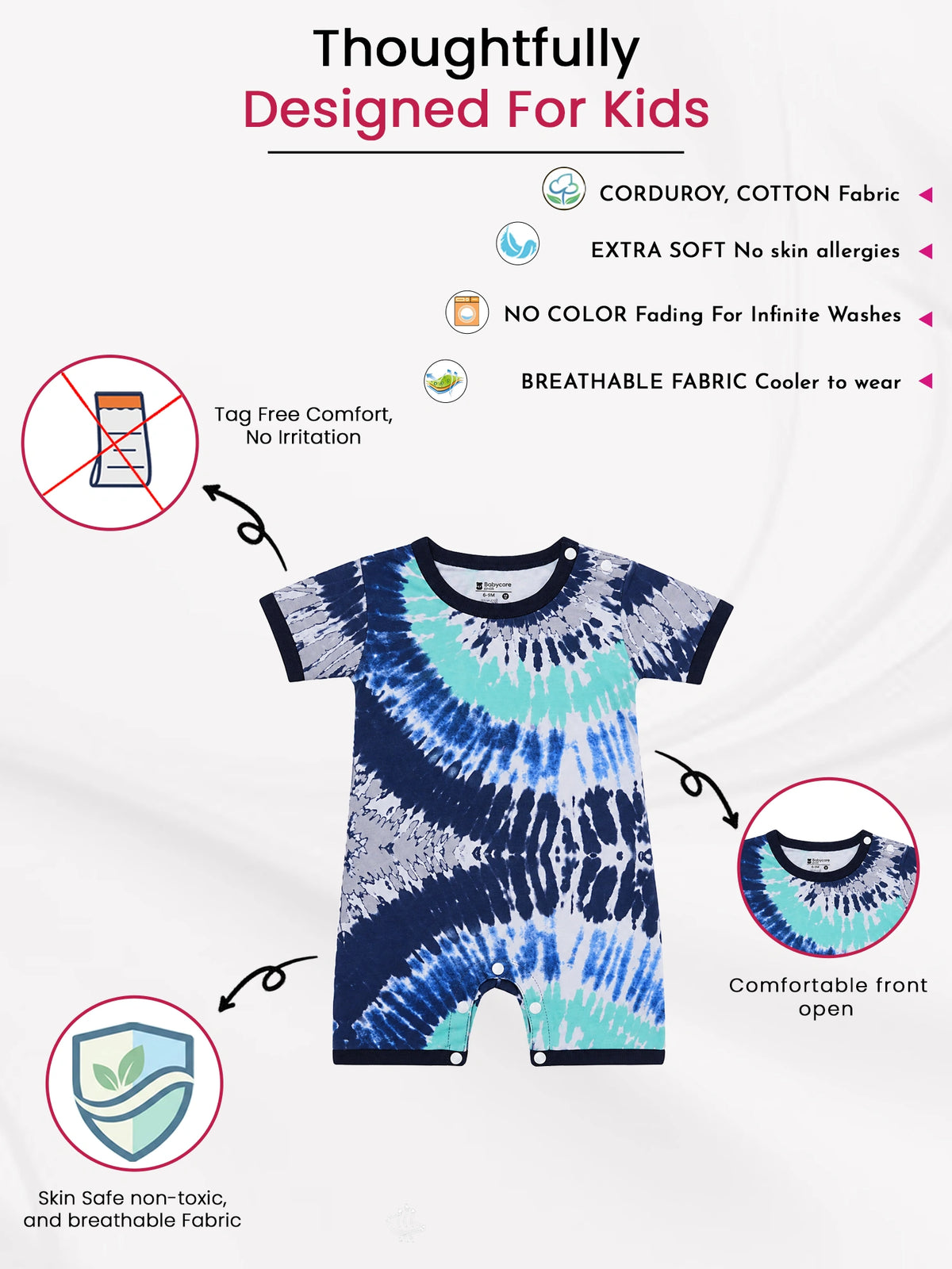 Baby Boys 100% Cotton Half Sleeve Romper with Onesie Styling for Comfortable Baby Dress and Sleepwear Use