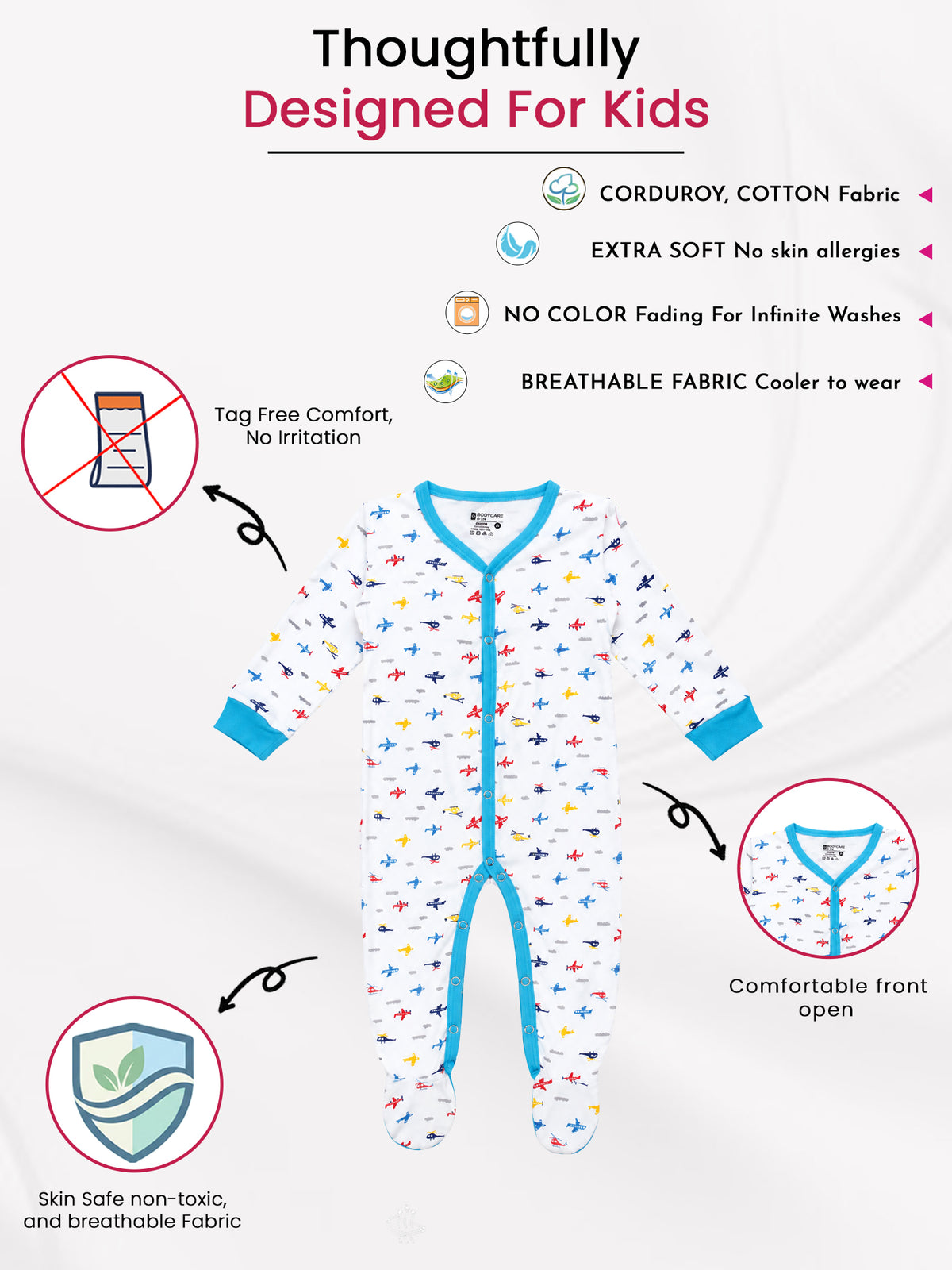Unisex Baby Front Open Full Sleeve Romper in 100% Cotton for Sleepsuit Comfort and Easy Everyday Dressing