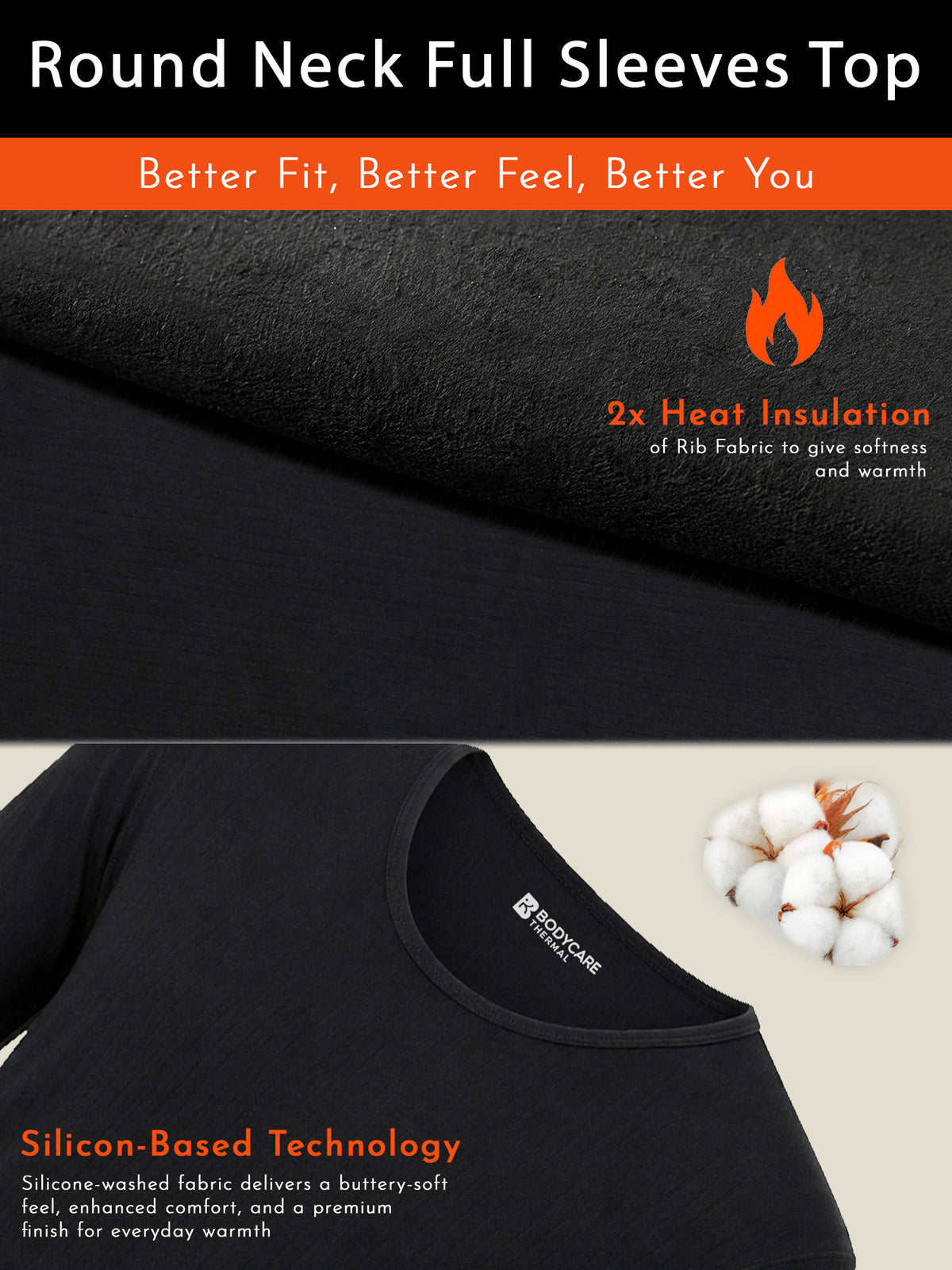 Men Thermal Top with Round Neck Full Sleeves, Thin Fabric High Warmth Comfort and Winter Innerwear Essential