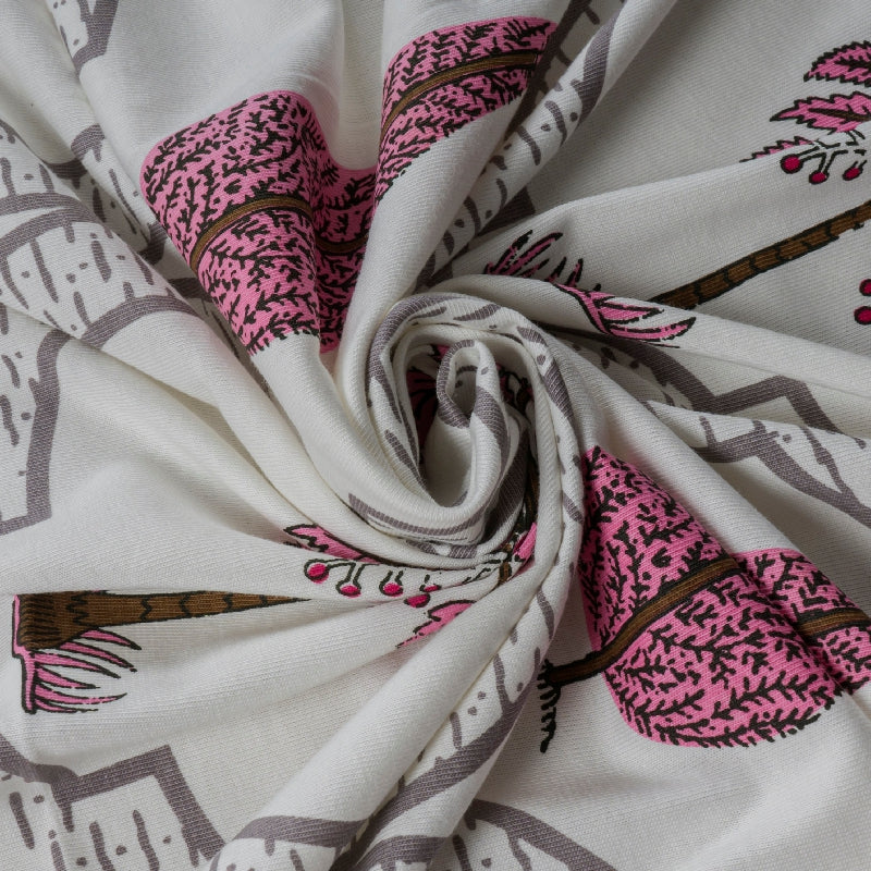 Bodycomfy 100% Cotton Hosiery King Size Fitted Bedsheet – Botanical Palm & Cypress Print