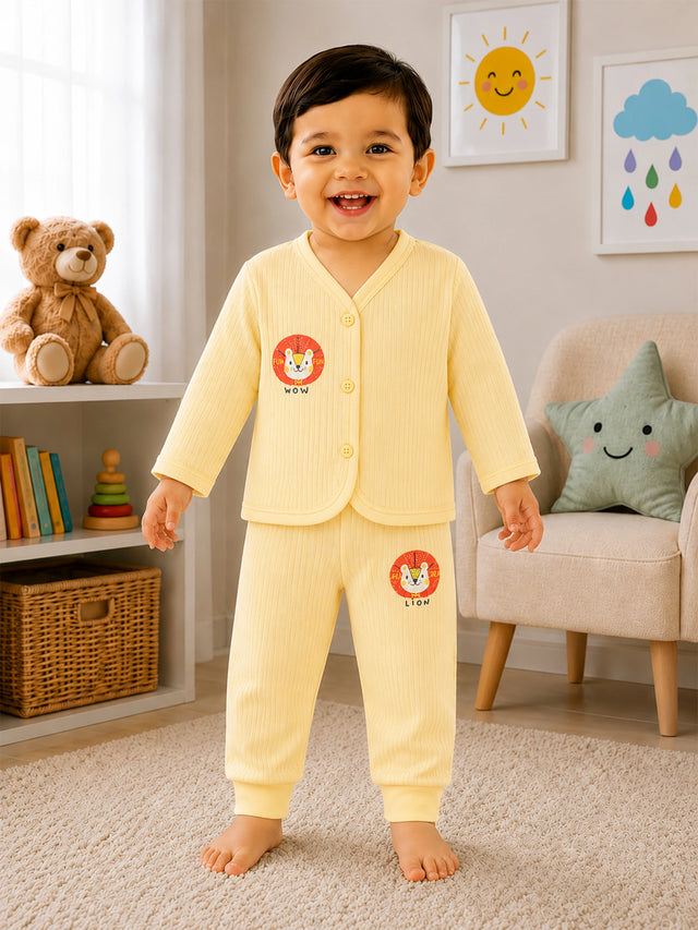 Unisex Baby Front Open Full Sleeve Thermal Top and Bottom Set for Warm Winter Wear and Easy Dressing - Pack of 1