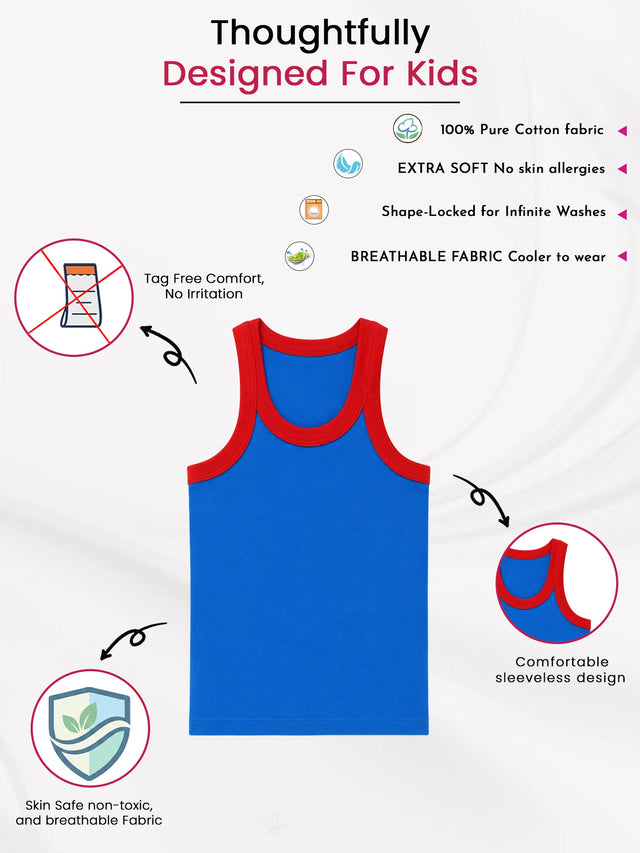 Boys Cotton Rib Round Neck Sleeveless Innerwear Vest for Everyday Comfort and Regular Use - Pack of 4