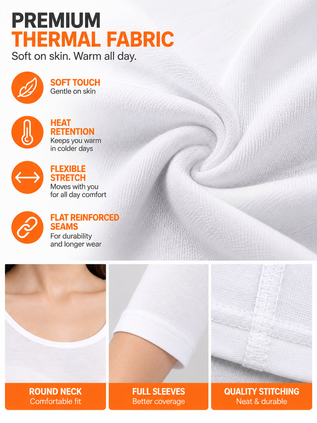 Women Thermal Top Round Neck Full Sleeves for Winter Layering, Comfortable Coverage and Cold Weather Essentials - Pack of 1