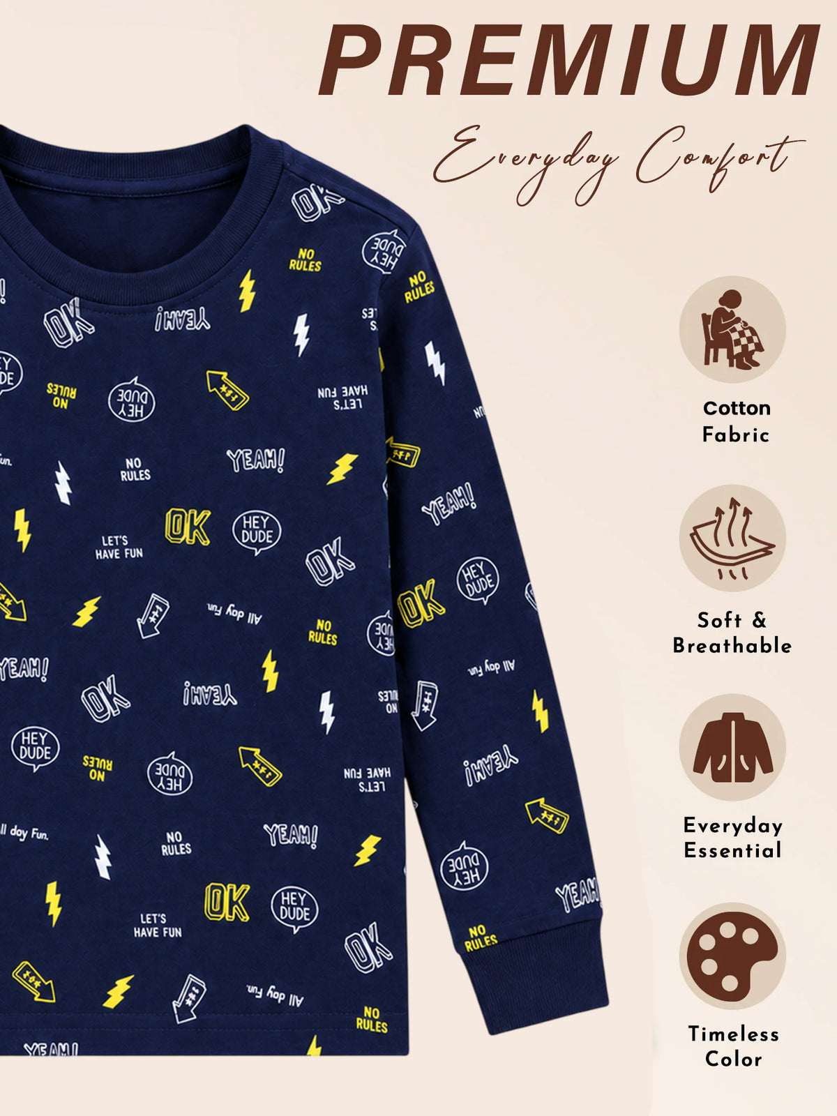Boys Printed Round Neck Full Sleeve T-Shirt for Casual Wear, Comfortable Coverage and Everyday Wardrobe Use - Pack of 1