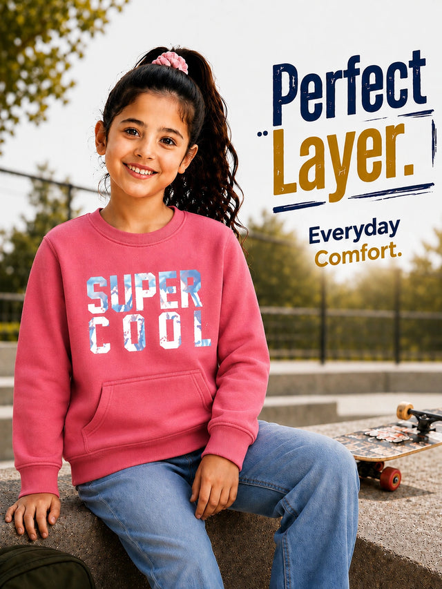 Girls Round Neck Full Sleeve Sweatshirt with Clean Casual Styling for Everyday Comfort and Regular Seasonal Wear