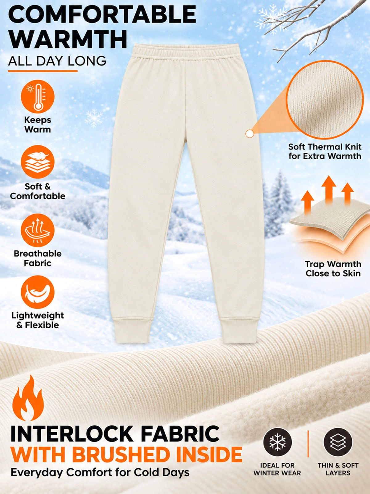 Unisex Kids Thermal Bottom Long Pant with Very High Warmth for Winter Layering and Cold Weather Comfort