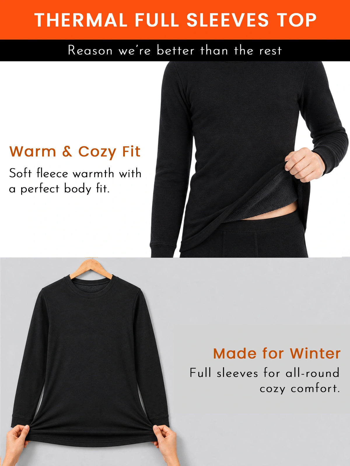 Unisex Kids Heat Max Thermal Top Round Neck Full Sleeves with Fur Fleece Inside for Very High Warmth - Pack of 1