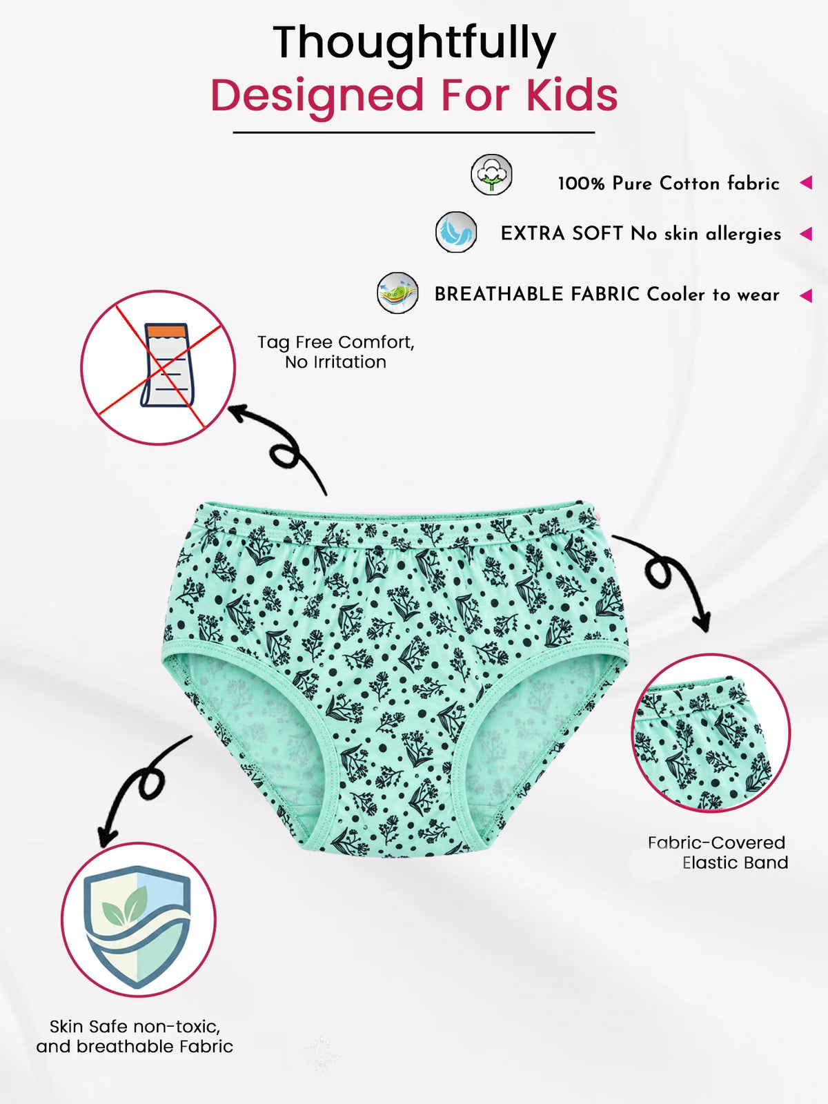 Girls Cotton Spandex Hipster Panty with Ultrasoft Waistband for Everyday Innerwear Comfort - Pack of 3
