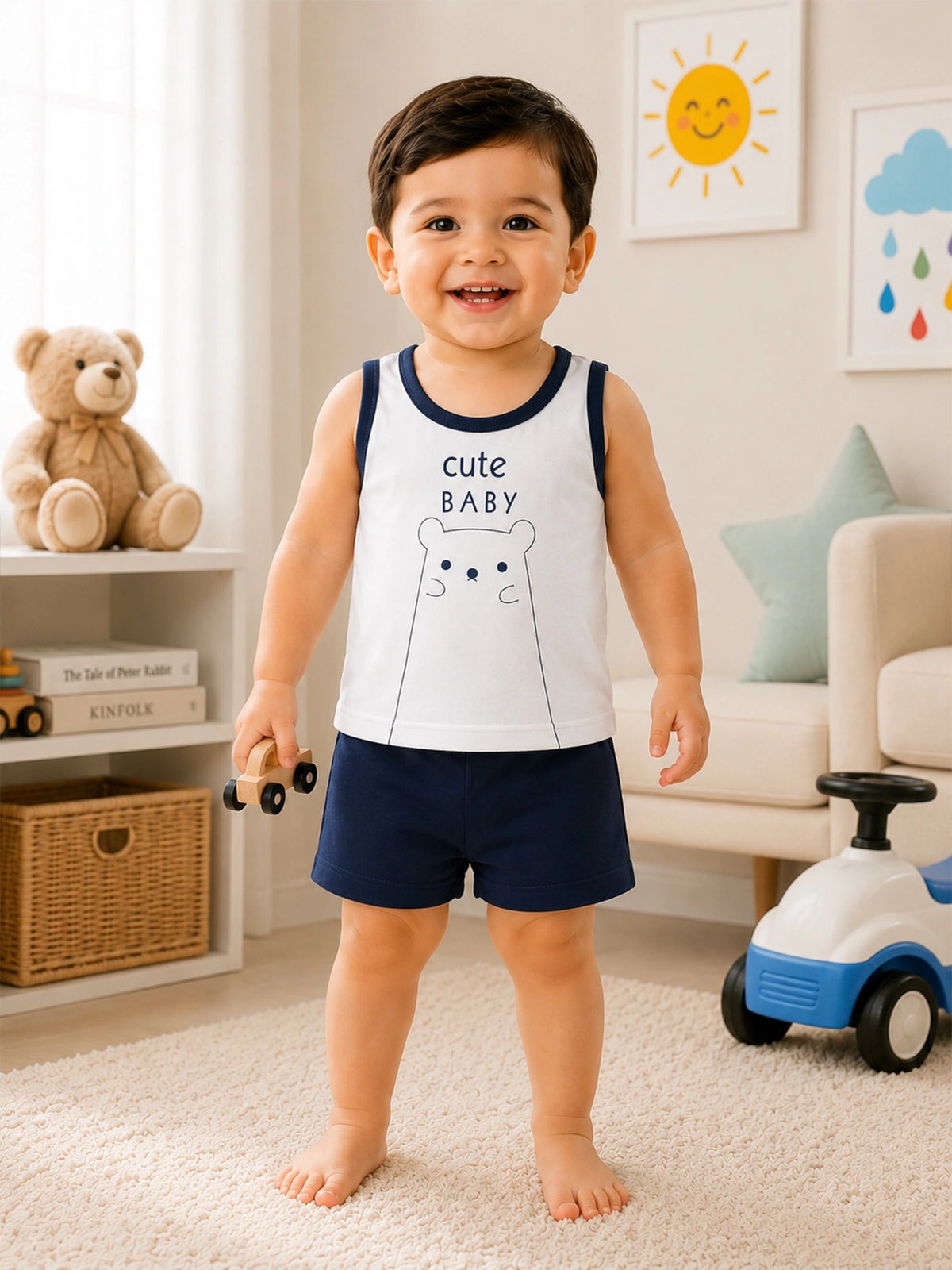 Unisex 100% Cotton Sleeveless Baby Set with Round Neck for Everyday Wear, Comfort and Easy Dressing Use